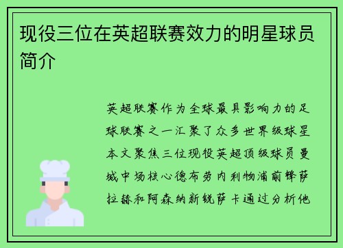 现役三位在英超联赛效力的明星球员简介